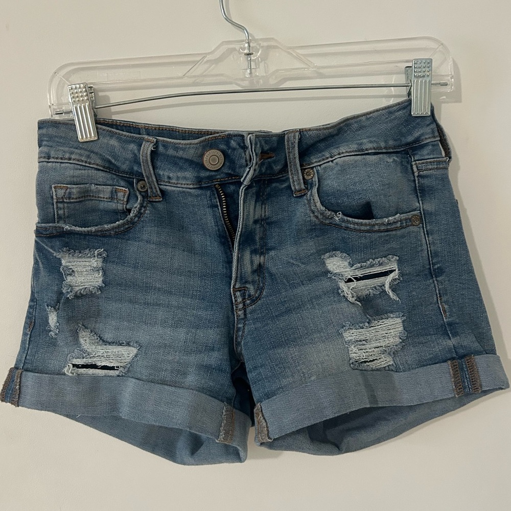Aeropastle Stretchy Low-Rise Denim Midi Shorts